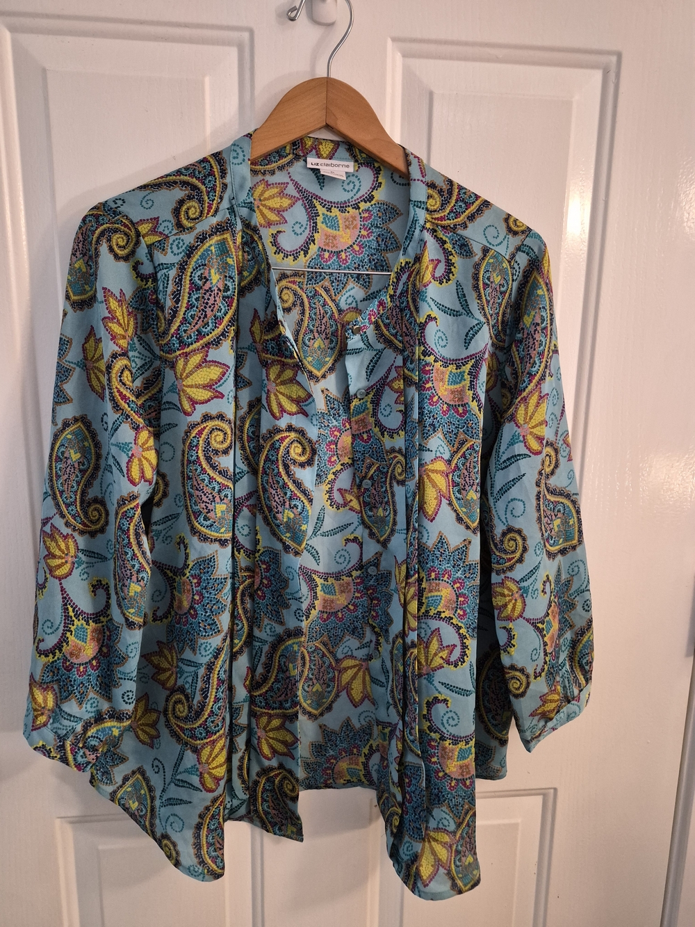 Liz Claiborne Teal Paisley Button-Front Top